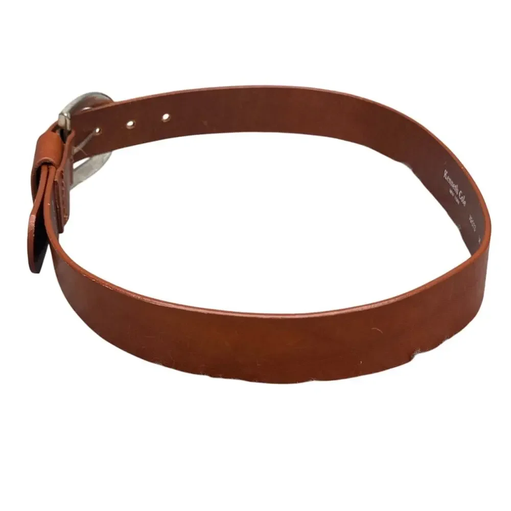 Kenneth Cole Brown Leather Silver Horseshoe Buckle Western Belt  27.5